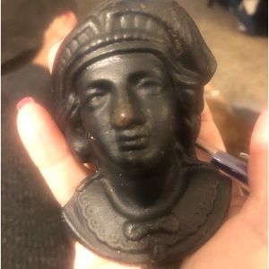 𝅺vintage Cast Iron Art~ Christopher Columbus fireplace fixture.Safe~Vesta~Cast~
